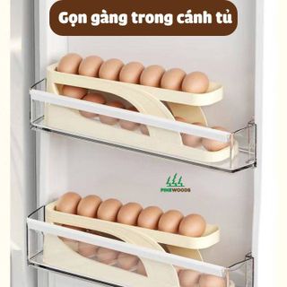Khay đựng trứng,Khay đựng trứng tủ lạnh thiết kế 2 tầng thông minh tự lăn trứng cao cấp Pinewoods hàng nhập khẩu
