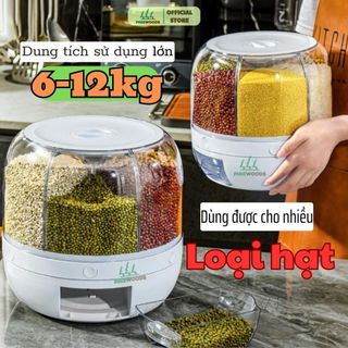 Thùng đựng hạt ,thùng đựng gạo gia đình thông minh PINEWOODS 6 &12kg lấy gạo tự động,xoay thông minh,hàng chính hãng
