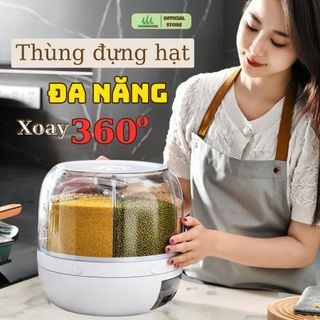 Thùng đựng hạt ,thùng đựng gạo gia đình thông minh PINEWOODS 6 &12kg lấy gạo tự động,xoay thông minh,hàng chính hãng