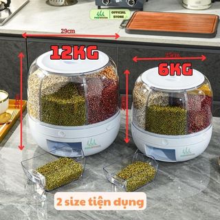 Thùng đựng hạt ,thùng đựng gạo gia đình thông minh PINEWOODS 6 &12kg lấy gạo tự động,xoay thông minh,hàng chính hãng