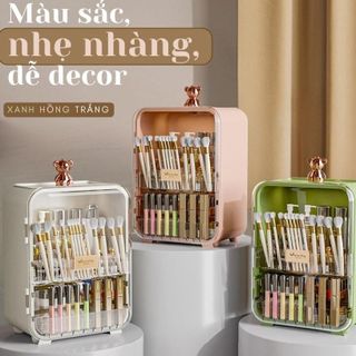 Tủ đựng mỹ phẩm,kệ đựng mỹ phẩm kèm đèn LED Pinewoods và gương cao cấp có nắp, nhựa ABS cửa trong suốt chống bụi để bàn giá sỉ