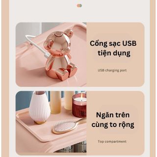 Tủ đựng mỹ phẩm,kệ đựng mỹ phẩm kèm đèn LED Pinewoods và gương cao cấp có nắp, nhựa ABS cửa trong suốt chống bụi để bàn