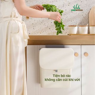 Thùng rác treo bếp có lõi, thùng rác treo tường nắp lật đậy kín bằng nhựa PP cao cấp (có ruột & quai xách) PINEWOODS