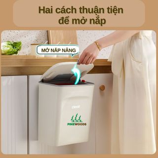 Thùng rác treo bếp có lõi, thùng rác treo tường nắp lật đậy kín bằng nhựa PP cao cấp (có ruột & quai xách) PINEWOODS