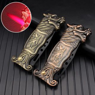 BẬT LỬA KHÈ DAO BẤM TỰ VỆ HÌNH ĐẦU RỒNG CÓ ĐÈN LED – XÀI GAS