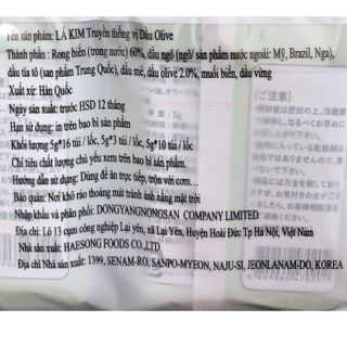 LỐC 16 GÓI RONG BIỂN ĂN LIỀN LÁ KIM TRUYỀN THỐNG VỊ DẦU OLIVE CTB240 - BECHIP