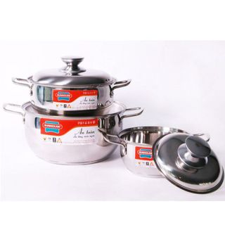 BỘ NỒI INOX 3 ĐÁY SUNHOUSE SH335(16CM, 20CM, 24CM ) - DÙNG TRÊN MỌI LOẠI BẾP - HÀNG CHÍNH HÃNG CTB330 - BECHIP