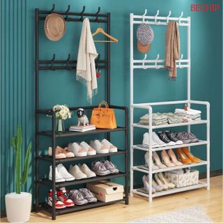 KỆ ĐỂ GIÀY DÉP KÈM MÓC TREO QUẦN ÁO ĐA NĂNG, TIỆN LỢI, SANG TRỌNG 4 TẦNG CTB88 – BECHIP