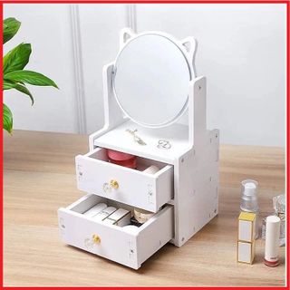 KỆ MỸ PHẨM GỖ KÈM GƯƠNG TAI MÈO 2 TẦNG, TỦ MỸ PHẨM CÓ GƯƠNG TAI MÈO CTB325 - BECHIP