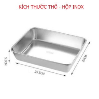HỘP INOX KÈM NẮP NHỰA HÌNH CHỮ NHẬT CỠ LỚN 25.5 X 20 CM CTB323 - BECHIP