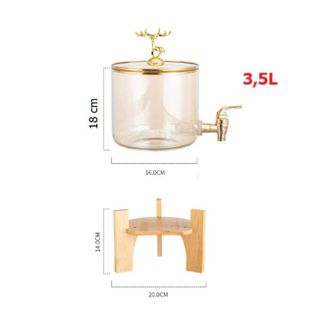 BÌNH ĐỰNG NƯỚC CÓ VÒI KÈM KỆ GỖ TRE, BÌNH HƯƠU VÀNG DECOR BOROSILICATE 3,5L LÍT NẮP INOX VÀNG CTB321 - BECHIP