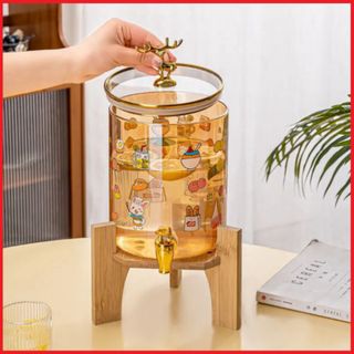 BÌNH ĐỰNG NƯỚC CÓ VÒI KÈM KỆ GỖ TRE, BÌNH HƯƠU VÀNG DECOR BOROSILICATE 3,5L LÍT NẮP INOX VÀNG CTB321 - BECHIP