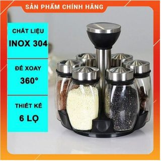 BỘ 6 LỌ ĐỰNG GIA VỊ THỦY TINH KÈM ĐẾ XOAY 360 ĐỘ CAO CẤP CTB316 - BECHIP