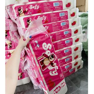 BỊCH 12 CUỘN GIẤY VỆ SINH 5 LỚP HÌNH GẤU DÂU SOFY SIÊU MỊN, SIÊU DAI CTB310 - BECHIP