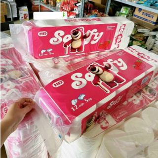 BỊCH 12 CUỘN GIẤY VỆ SINH 5 LỚP HÌNH GẤU DÂU SOFY SIÊU MỊN, SIÊU DAI CTB310 - BECHIP