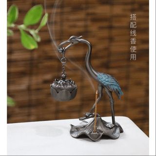 HỒNG HẠC ĐỐT TRẦM HƯƠNG/LƯ HƯƠNG BẰNG ĐỒNG HẠC NGẬM HOA SEN CTB556 - BECHIP
