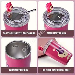 LY GIỮ NHIỆT GẤU DÂU LOTSO CHẤT LIỆU INOX 304 KÈM ỐNG HÚT 450ML CTB199 - BECHIP