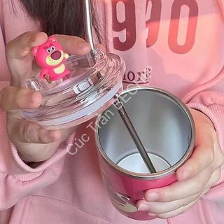 LY GIỮ NHIỆT GẤU DÂU LOTSO CHẤT LIỆU INOX 304 KÈM ỐNG HÚT 450ML CTB199 - BECHIP