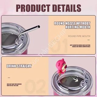 LY GIỮ NHIỆT GẤU DÂU LOTSO CHẤT LIỆU INOX 304 KÈM ỐNG HÚT 450ML CTB199 - BECHIP
