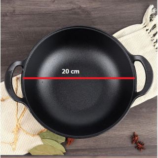 CHẢO GANG SÂU LÒNG ĐÚC NGUYÊN KHỐI CHỐNG DÍNH KÈM NẮP GỖ 20CM CTB245 - BECHIP