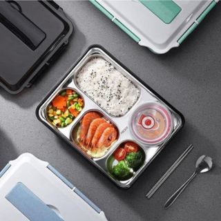 HỘP CƠM VĂN PHÒNG 5 NGĂN GIỮ NHIỆT LÕI INOX 304 TẶNG KÈM MUỖNG, ĐŨA, CÓ KHAY ĐỂ ĐIỆN THOẠI LUNCH BOX CTB580 - BECHIP