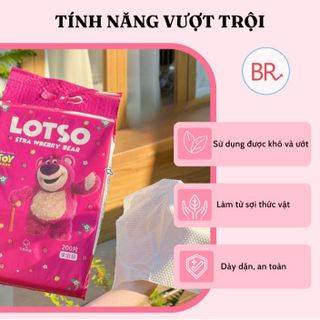 KHĂN LAU ĐA NĂNG GẤU DÂU LOTSO BỊCH 200 TỜ MỀM MẠI ÊM ÁI CTB414 - BECHIP