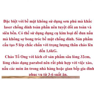 CHẢO TỔ ONG SÂU LÒNG SIÊU CHỐNG DÍNH 3 LỚP INOX 304 32CM CTB280 - BECHIP