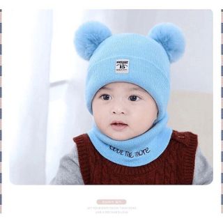 SET MŨ LEN KÈM KHĂN QỦA BÔNG CHO BÉ CTB518 - BECHIP