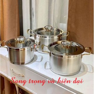 BỘ 3 NỒI CHÂU ÂU INOX CAO CẤP 3 ĐÁY MISU, CAMEL CTB35 - BECHIP