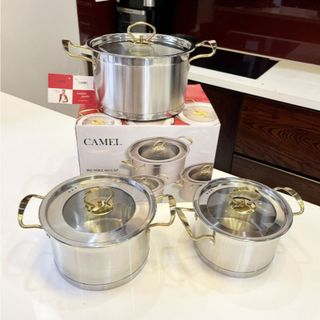 BỘ 3 NỒI CHÂU ÂU INOX CAO CẤP 3 ĐÁY MISU, CAMEL CTB35 - BECHIP