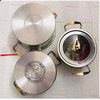 BỘ 3 NỒI CHÂU ÂU INOX CAO CẤP 3 ĐÁY MISU, CAMEL CTB35 - BECHIP