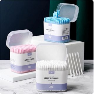 HỘP 200 CÁI TĂM BÔNG NGOÁY TAI, TRANG ĐIỂM HAI ĐẦU CBT266 - BECHIP