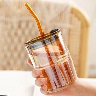 CỐC THỦY TINH MÀU HỔ PHÁCH BỌC DA CAO CẤP 450ML KÈM ỐNG HÚT CTB183 - BECHIP