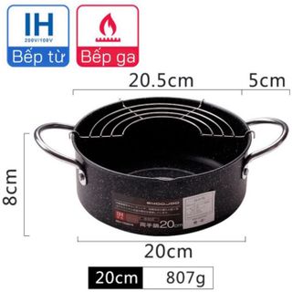NỒI CHIÊN LỌC DẦU CHỐNG DÍNH VÂN ĐÁ NHẬT BẢN 20CM TẶNG KÈM VỈ RÁO DẦU CTB378 - BECHIP