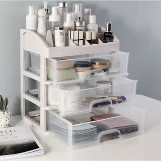 TỦ ĐỰNG MỸ PHẨM, KỆ ĐỰNG MỸ PHẨM 4 TẦNG 3 NGĂN TRONG SUỐT BẰNG NHỰA CAO CẤP CTB480 - BECHIP