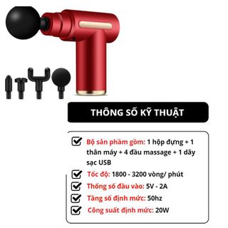 SÚNG MASSAGE, MÁY MASSAGE CẦM TAY ĐA NĂNG TRỊ LIỆU 4 ĐẦU, 6 CHẾ ĐỘ CAO CẤP MASSAGE GUN CTB246 - BECHIP