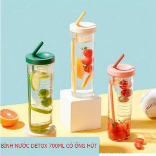 BÌNH NƯỚC DETOX TRONG SUỐT 700ML CÓ NGĂN CHỨA HOA QUẢ VÀ ỐNG HÚT TIỆN LỢI CTB114 - BECHIP