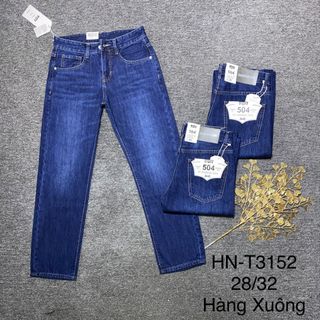 Quần jean nam xanh form rộng ống suông thời trang