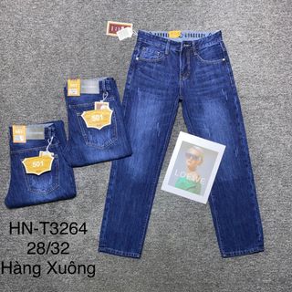 Quần jean nam xanh form rộng ống suông thời trang