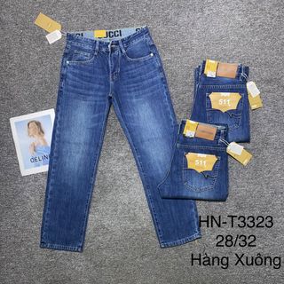 Quần jean nam xanh form rộng ống suông thời trang