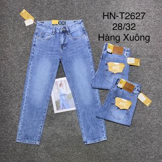 Quần jean nam xanh form rộng ống suông thời trang