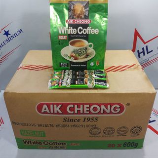 Thùng Cà phê trắng vị Hạt Phỉ (Hazelnut) Aik Cheong 20 bịch 600g (15 gói dài x 40g) giá sỉ