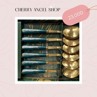 Set 6 chiếc thìa cán sứ mạ vàng cao cấp kèm hộp sang trọng / Có sỉ