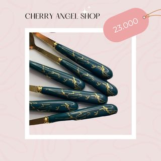 Set 6 chiếc thìa cán sứ mạ vàng cao cấp kèm hộp sang trọng / Có sỉ