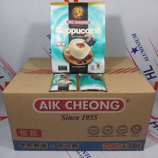 Thùng Cà phê Cappuccino Aik Cheong 20 bịch 306g (12 gói x 25g) kèm gói Cacao nhỏ 0.5g giá sỉ