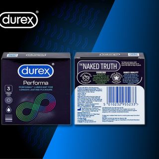 Bao cao su Durex Performa có gel bôi trơn giúp kép dài thời gian (3 cái)