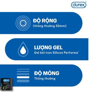 Bao cao su Durex Performa có gel bôi trơn giúp kép dài thời gian (3 cái)