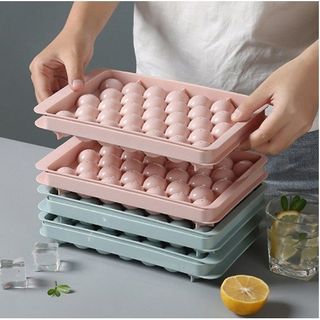 Khay Đá 33 Viên, Khuôn Thạch Bi Nhựa Tròn Làm Rau Câu Hoa Quả Trái Cây - Khay Đá Tròn 33 Viên/Có sỉ