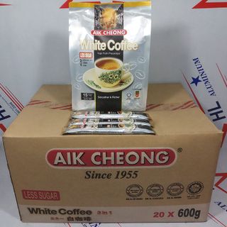 Thùng Cà phê trắng ít đường Aik Cheong Less Sugar 20 bịch 600g (15 gói dài x 40g) giá sỉ