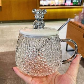 [HÀNG LOẠI 1] Cốc Thủy Tinh Nắp Gấu Bằng Nhựa (500ML), Ly Thủy Tinh Chịu Nhiệt Lên Đến 150 độ